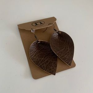 NWT- Hand Cut Leather Leaf Drop Earrings